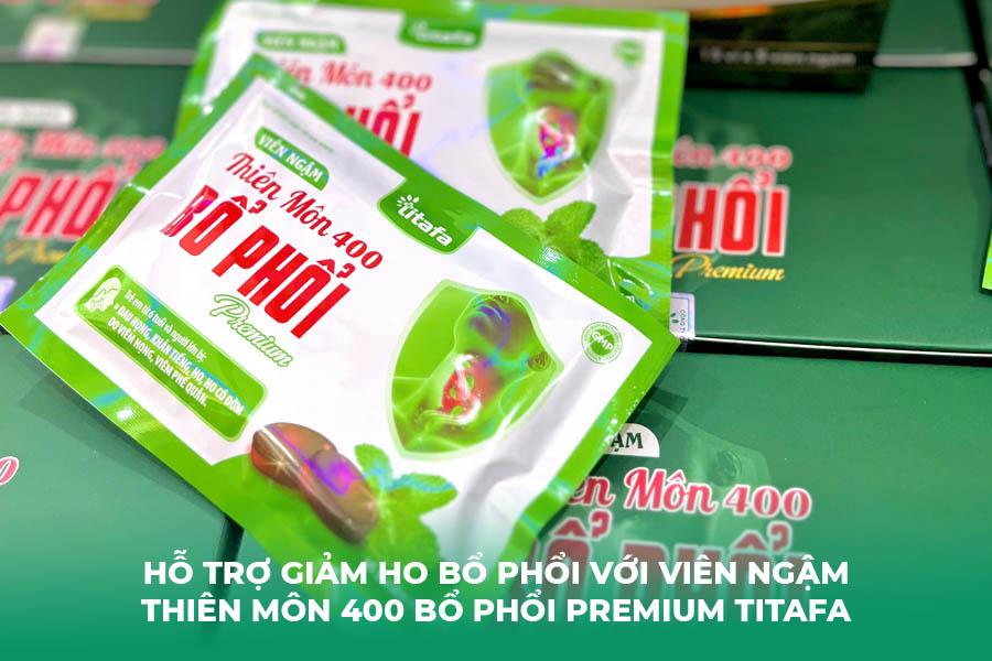 Hỗ trợ giảm ho bổ phổi với Viên ngậm Thiên Môn 400 Bổ Phổi Premium Titafa