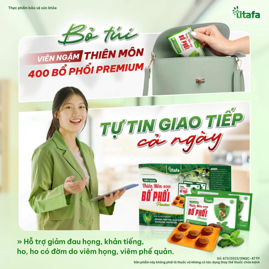 Hỗ trợ giảm ho, bổ phổi với Viên ngậm Thiên Môn 400 Bổ Phổi Premium Titafa