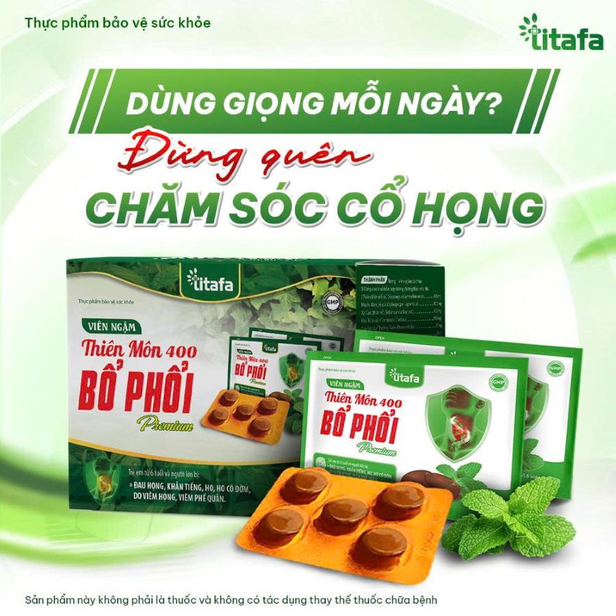 Hỗ trợ giảm ho, bổ phổi với Viên ngậm Thiên Môn 400 Bổ Phổi Premium Titafa