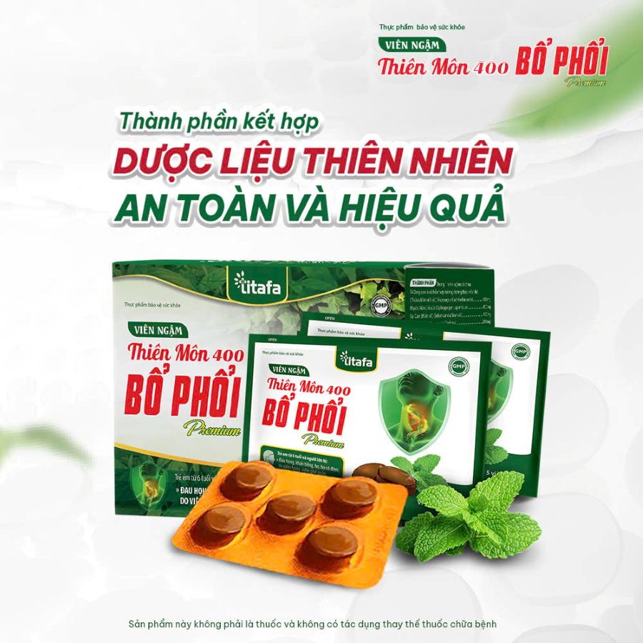 Hỗ trợ giảm ho, bổ phổi với Viên ngậm Thiên Môn 400 Bổ Phổi Premium Titafa