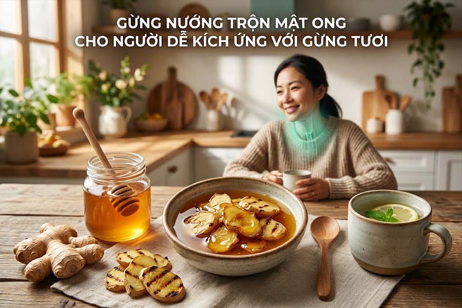 Gừng nướng trộn mật ong cho người dễ kích ứng với gừng tươi