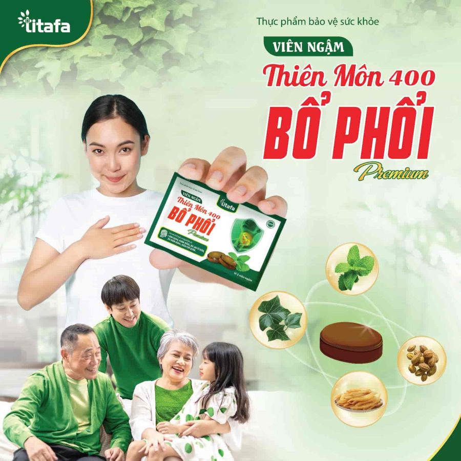 Hỗ Trợ Giảm Ho, Bổ Phổi Với Viên Ngậm Thiên Môn 400 Bổ Phổi Premium Titafa
