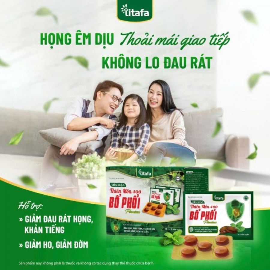 Hỗ trợ giảm ho, bổ phổi với Viên ngậm Thiên Môn 400 Bổ Phổi Premium Titafa